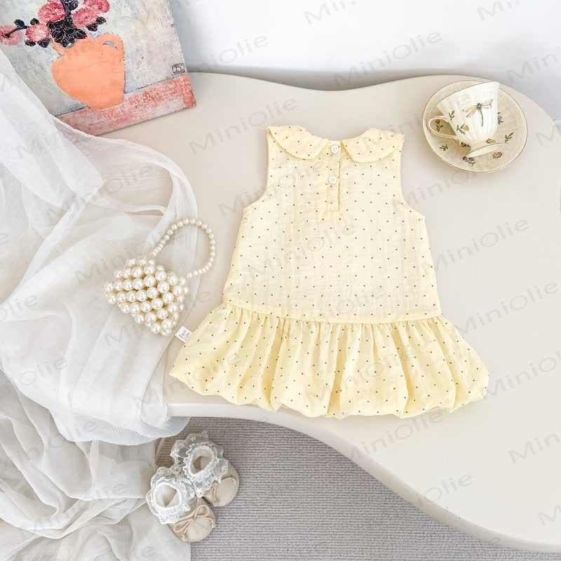 幼児用女の子向けコットン製イエロー水玉模様ノースリーブDress - image 6