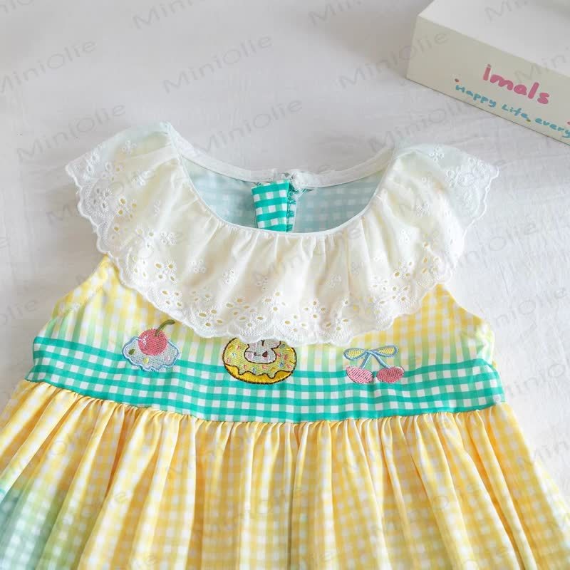 幼児用女の子向けケーキ柄チェックレース襟Dress - image 3
