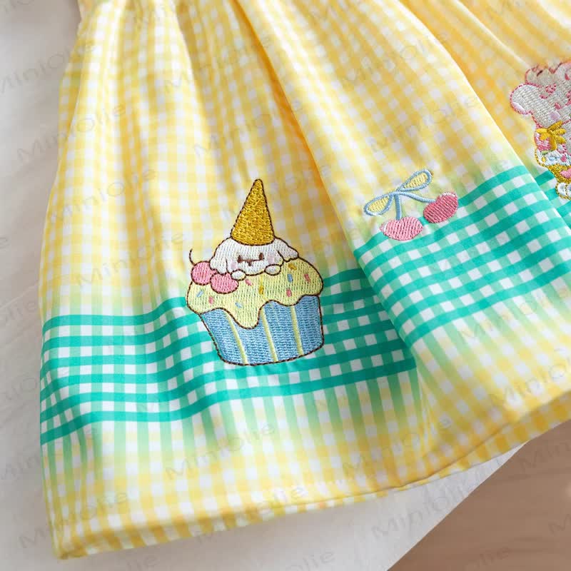 幼児用女の子向けケーキ柄チェックレース襟Dress - image 4