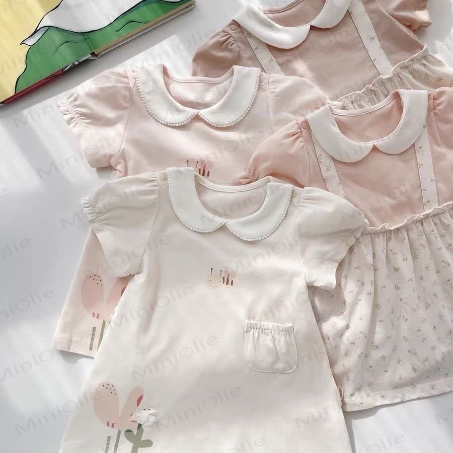 ベビーガールズ用コットン製ピーターパンカラー花柄または蜂柄Dress - image 1
