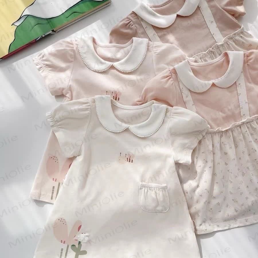 ベビーガールズ用コットン製ピーターパンカラー花柄または蜂柄Dress - image 1