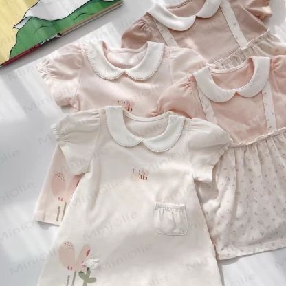 ベビーガールズ用コットン製ピーターパンカラー花柄または蜂柄Dress - image 1