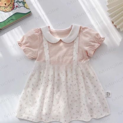 ベビーガールズ用コットン製ピーターパンカラー花柄または蜂柄Dress - ピンクの花柄 - 3～4歳 - image 4