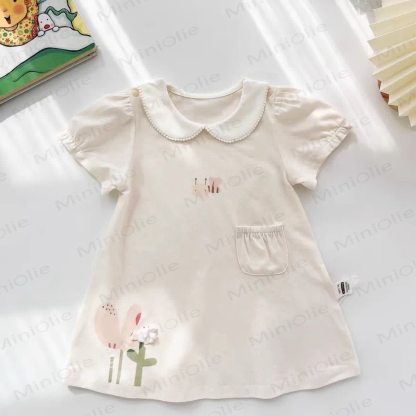 ベビーガールズ用コットン製ピーターパンカラー花柄または蜂柄Dress - 白 - 3～4歳 - image 2