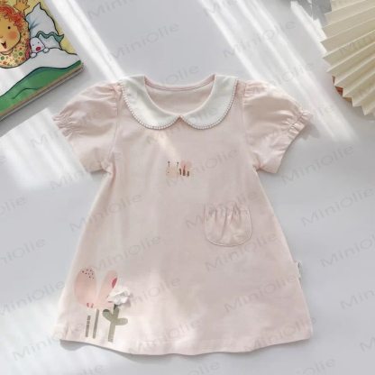 ベビーガールズ用コットン製ピーターパンカラー花柄または蜂柄Dress - ピンクの蜂 - 3～4歳 - image 3