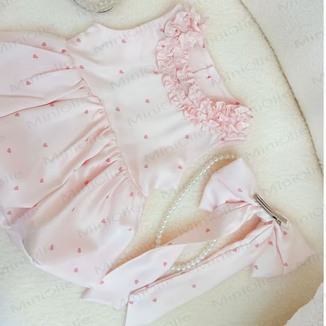幼児用女の子向けハートドット柄リボン付きノースリーブDress - image 2