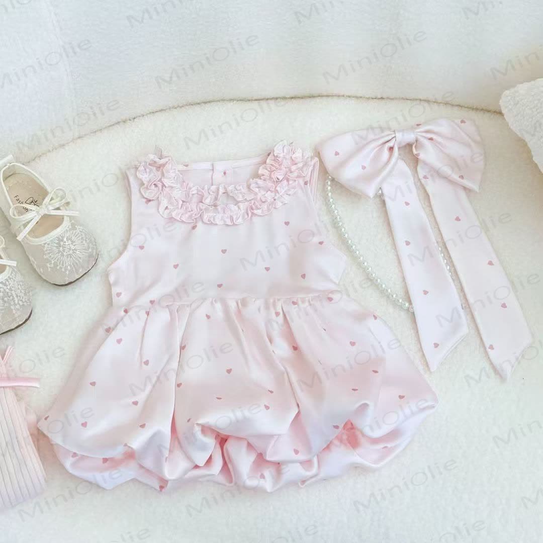 幼児用女の子向けハートドット柄リボン付きノースリーブDress - image 3
