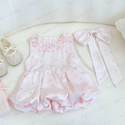幼児用女の子向けハートドット柄リボン付きノースリーブDress - image 3