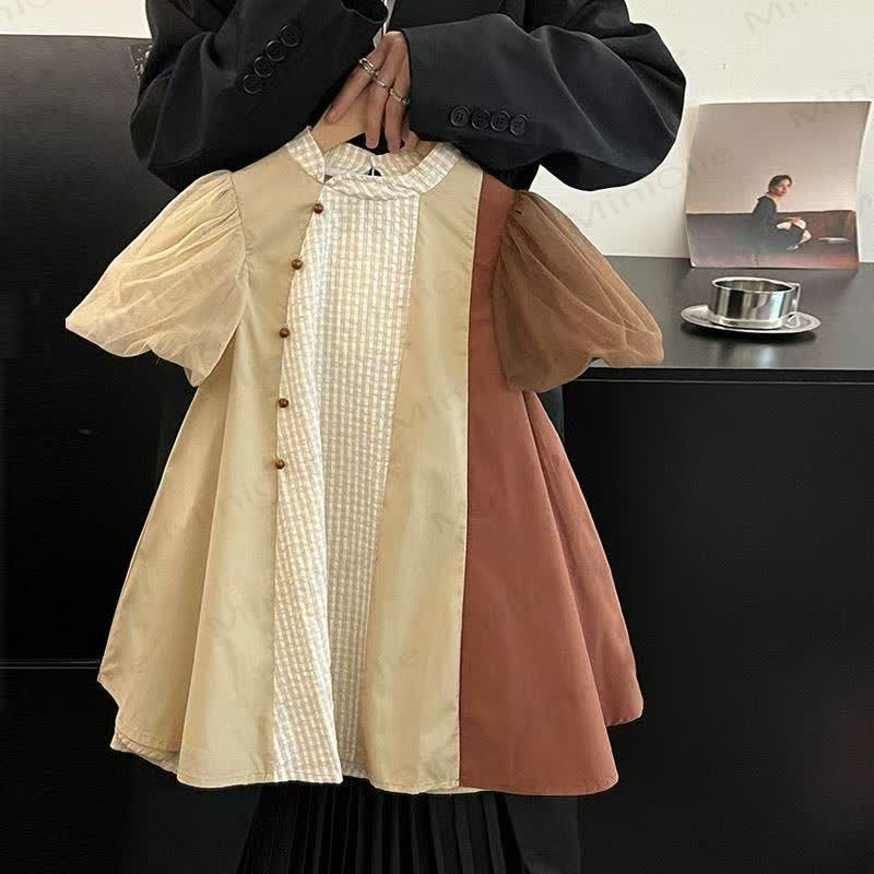 幼児用女の子向けコットンパッチワークパフスリーブDress - ベージュ - 8-9T - image 1