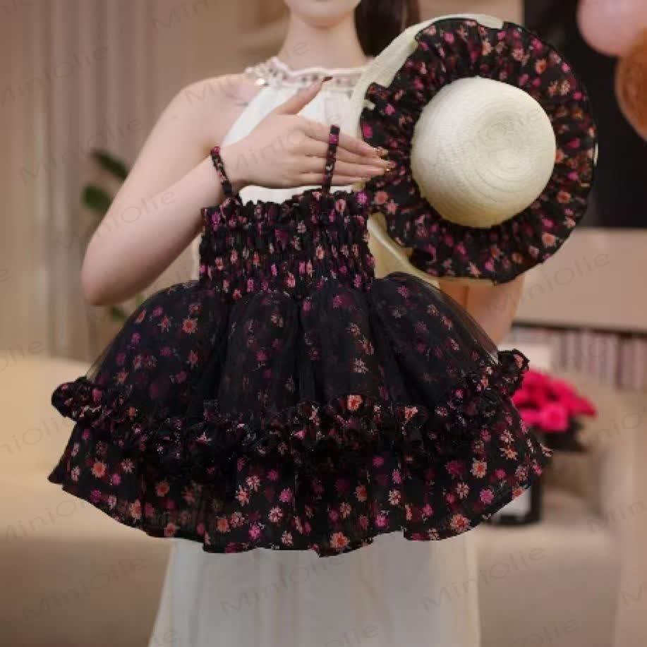 幼児用女の子向け花柄チュールフリルノースリーブDress（帽子付き） - Dressと帽子のセット - 8-9T - image 2
