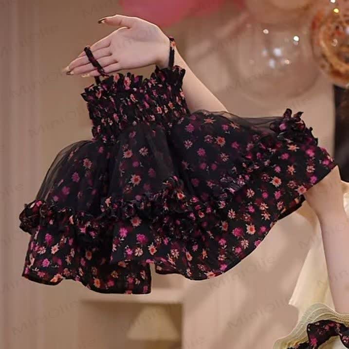 幼児用女の子向け花柄チュールフリルノースリーブDress（帽子付き） - image 4