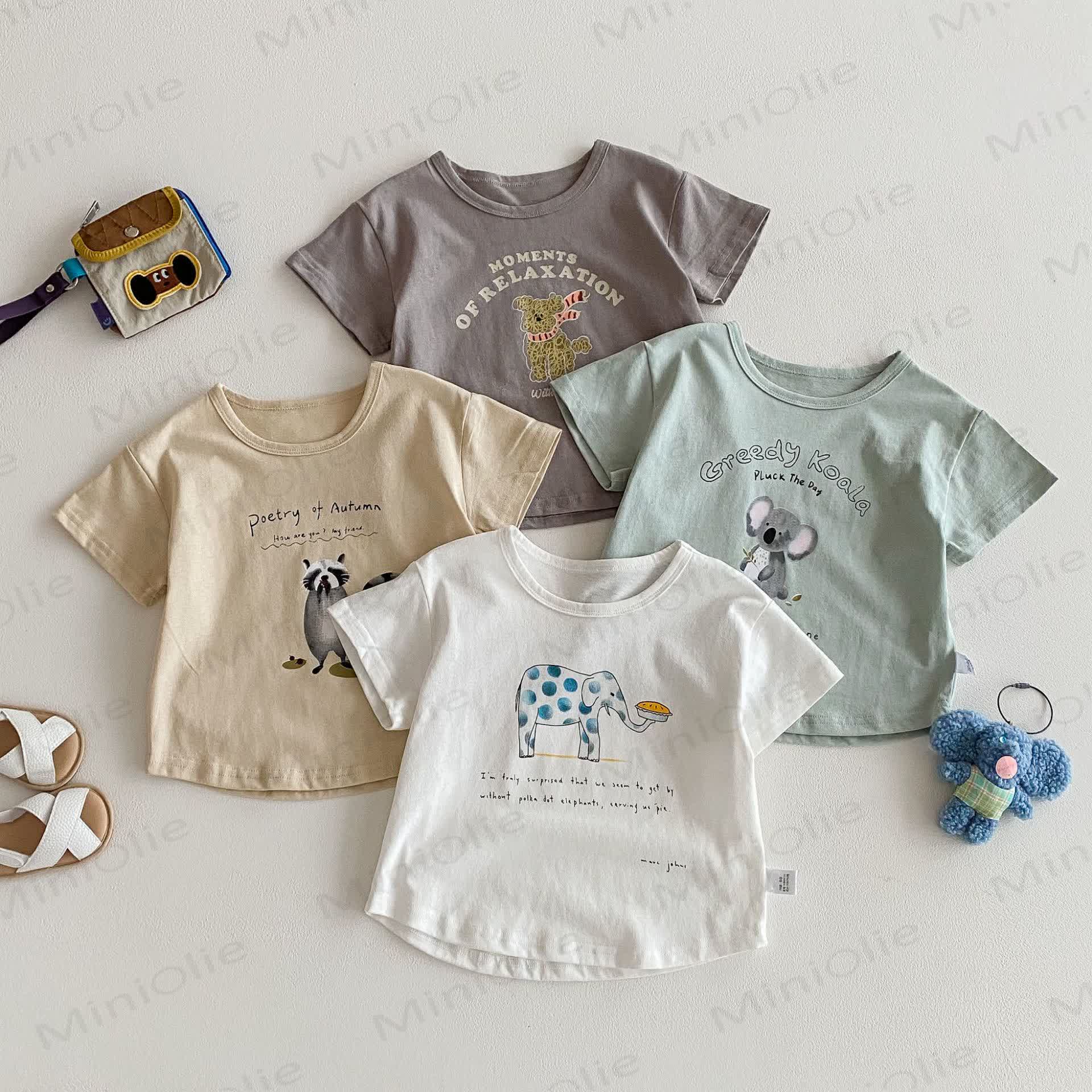 幼児用コットン無地動物柄Tシャツ – MiniOlie JP