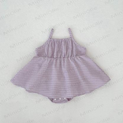 ベビーガールズ用ギンガムチェック柄ノースリーブDressまたは帽子 - 紫色のDress - 2～3歳 - image 2