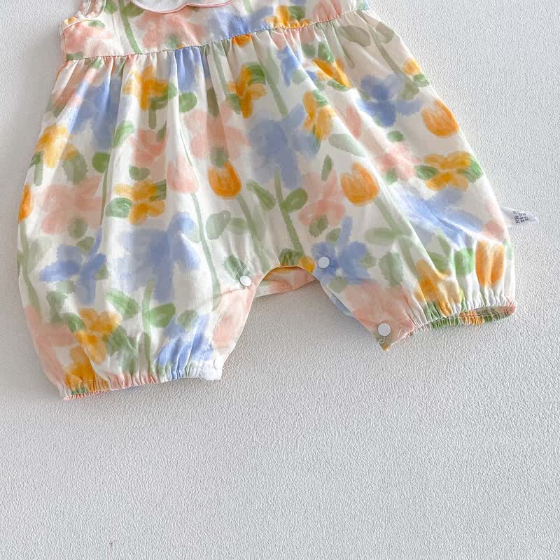 ベビーガール用 花柄刺繍入り襟付きノースリーブロンパース（ヘッドバンド付き） - image 5