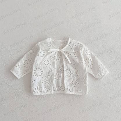 ベビーガールズ用リボンレースカットアウトデザインアウター - 白 - 2～3歳 - image 2