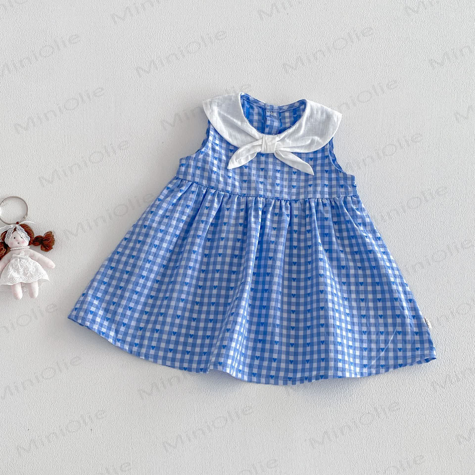 ベビー・幼児用ギンガムチェック柄セーラーカラーDress、リボンベスト、またはギンガムチェック柄スカート - ブルーDress - 4～5歳 - image 2