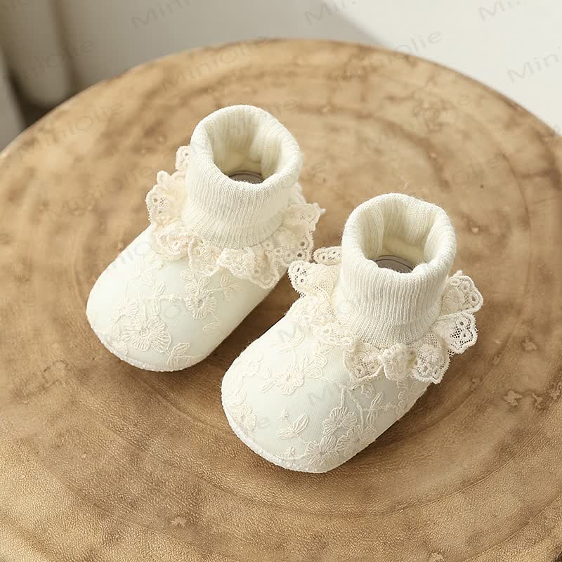 ベビー用レース刺繍ソックスシューズ - ベージュ - 10-14ヶ月 - image 3