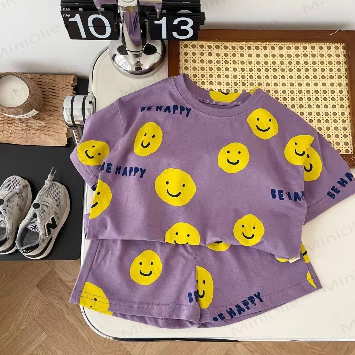 BE HAPPY幼児用スマイルプリントショートパンツ 2点セット - 紫 - 4～5歳 - image 2