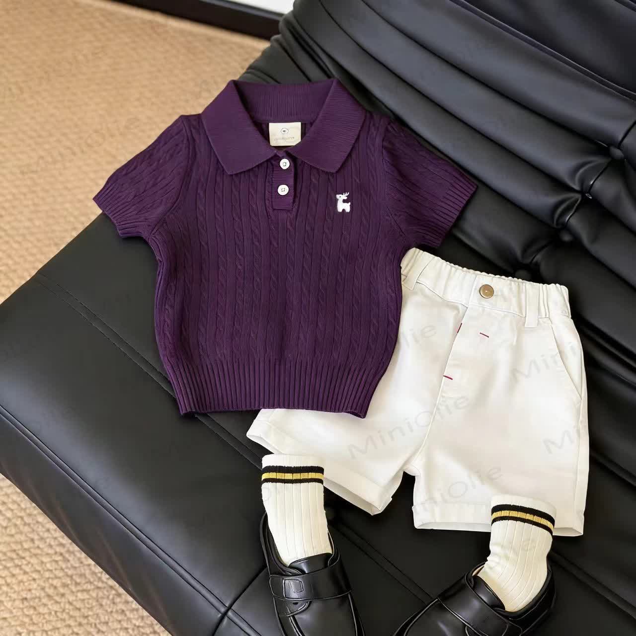 幼児用ポロセーターまたはショートパンツ - パープルトップ - 8-9T - image 4