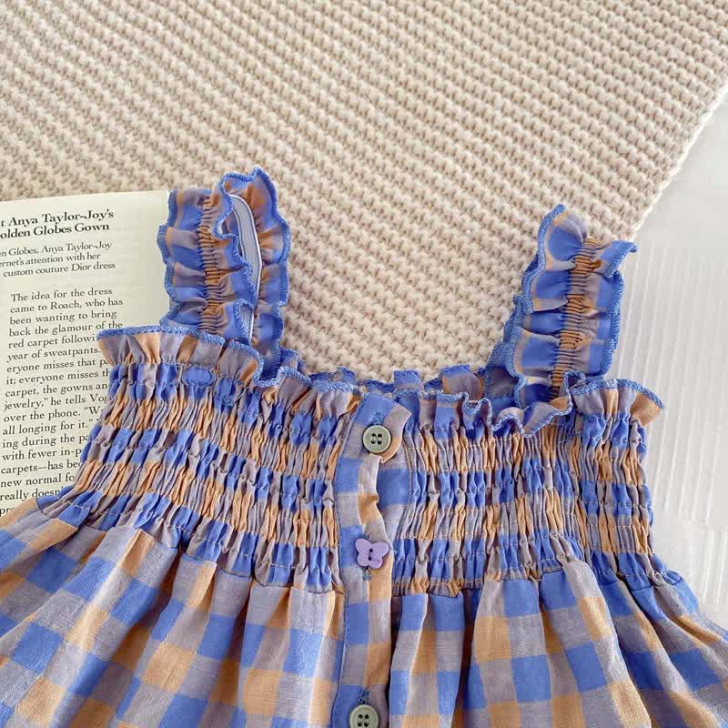 ベビーガール用パープルチェック柄ストラップDress＆ショートパンツ2点セット - image 4
