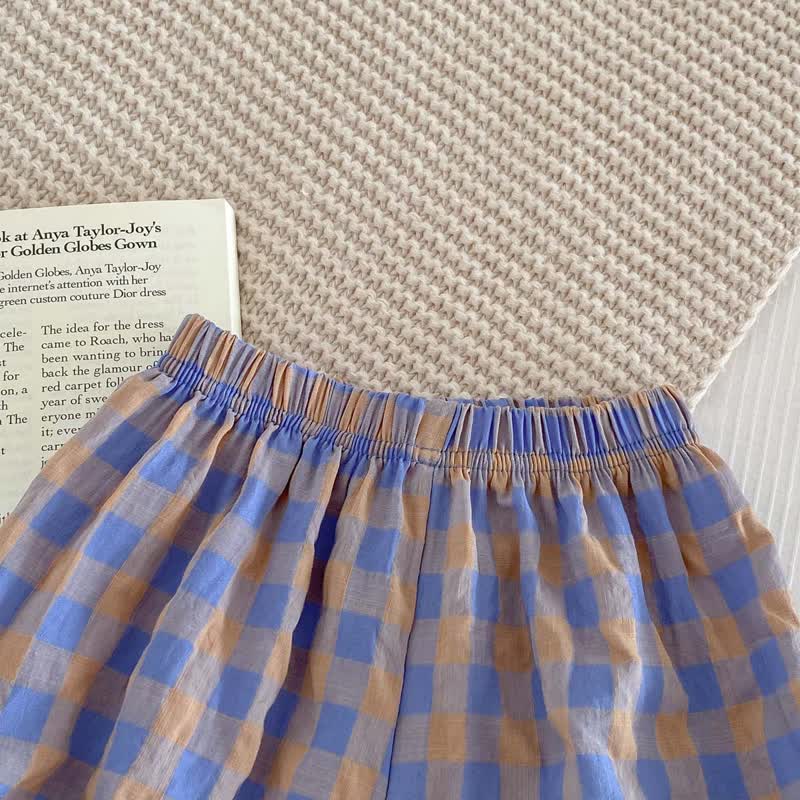 ベビーガール用パープルチェック柄ストラップDress＆ショートパンツ2点セット - image 7