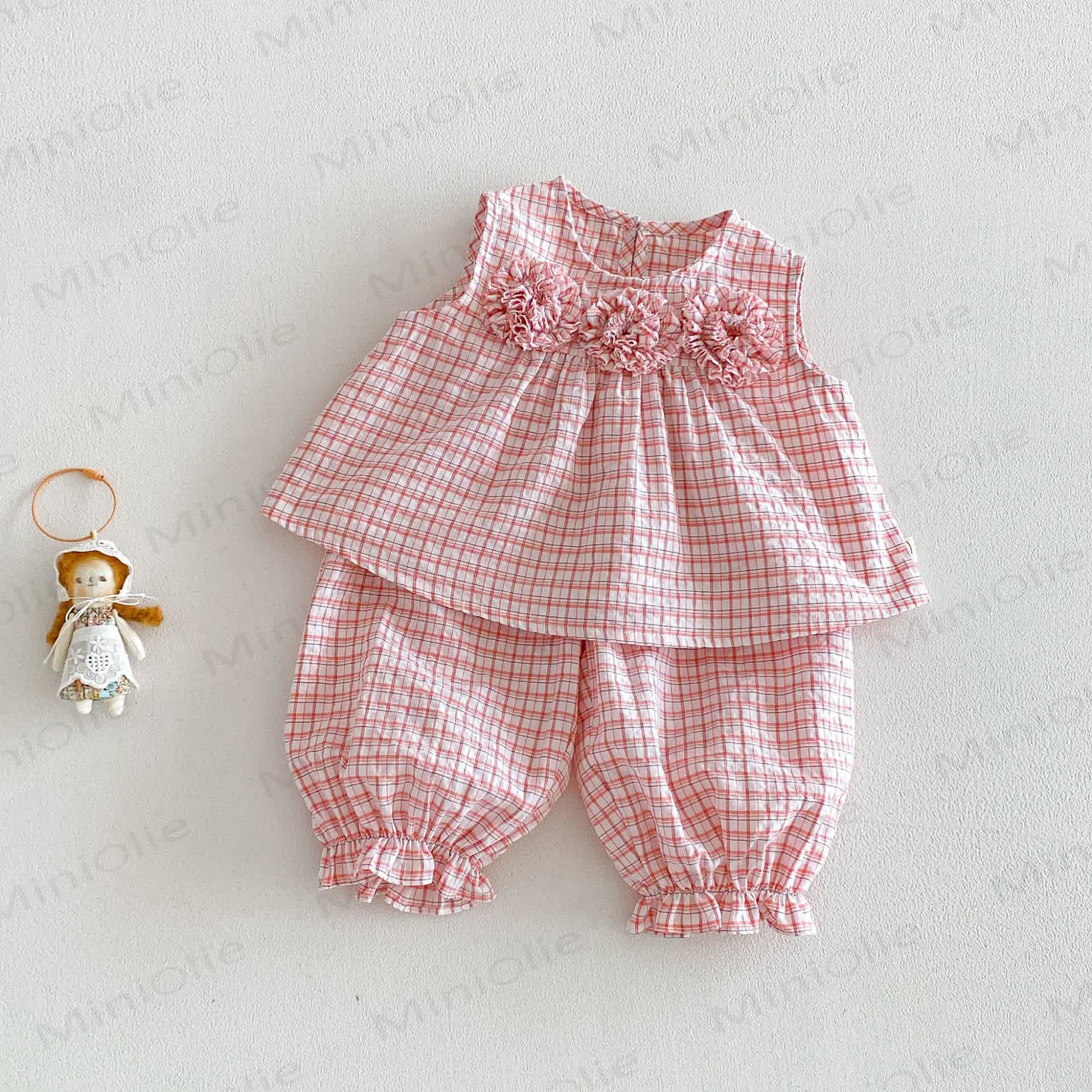 ベビー・幼児用女の子向けチェック柄ノースリーブセット - ピンク - 4～5歳 - image 2