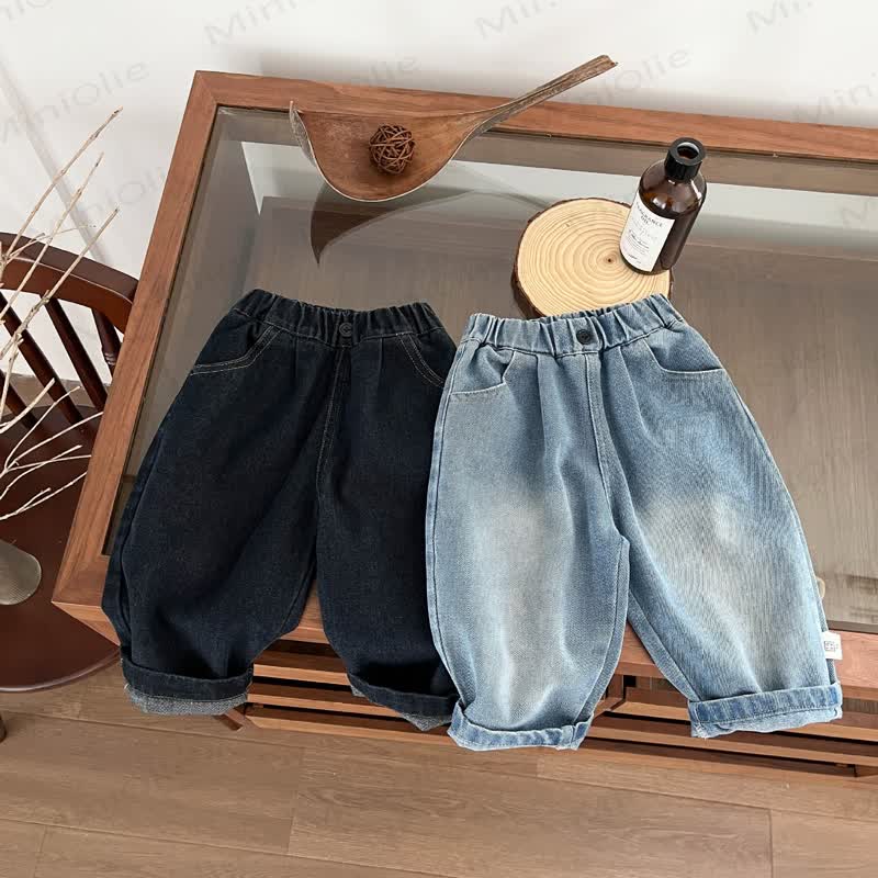 幼児男の子用無地ウォッシュドデニムパンツ - image 1
