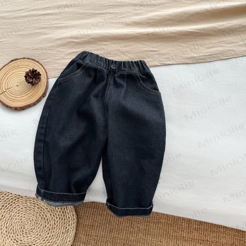 幼児男の子用無地ウォッシュドデニムパンツ - 黒 - 6～7歳 - image 3