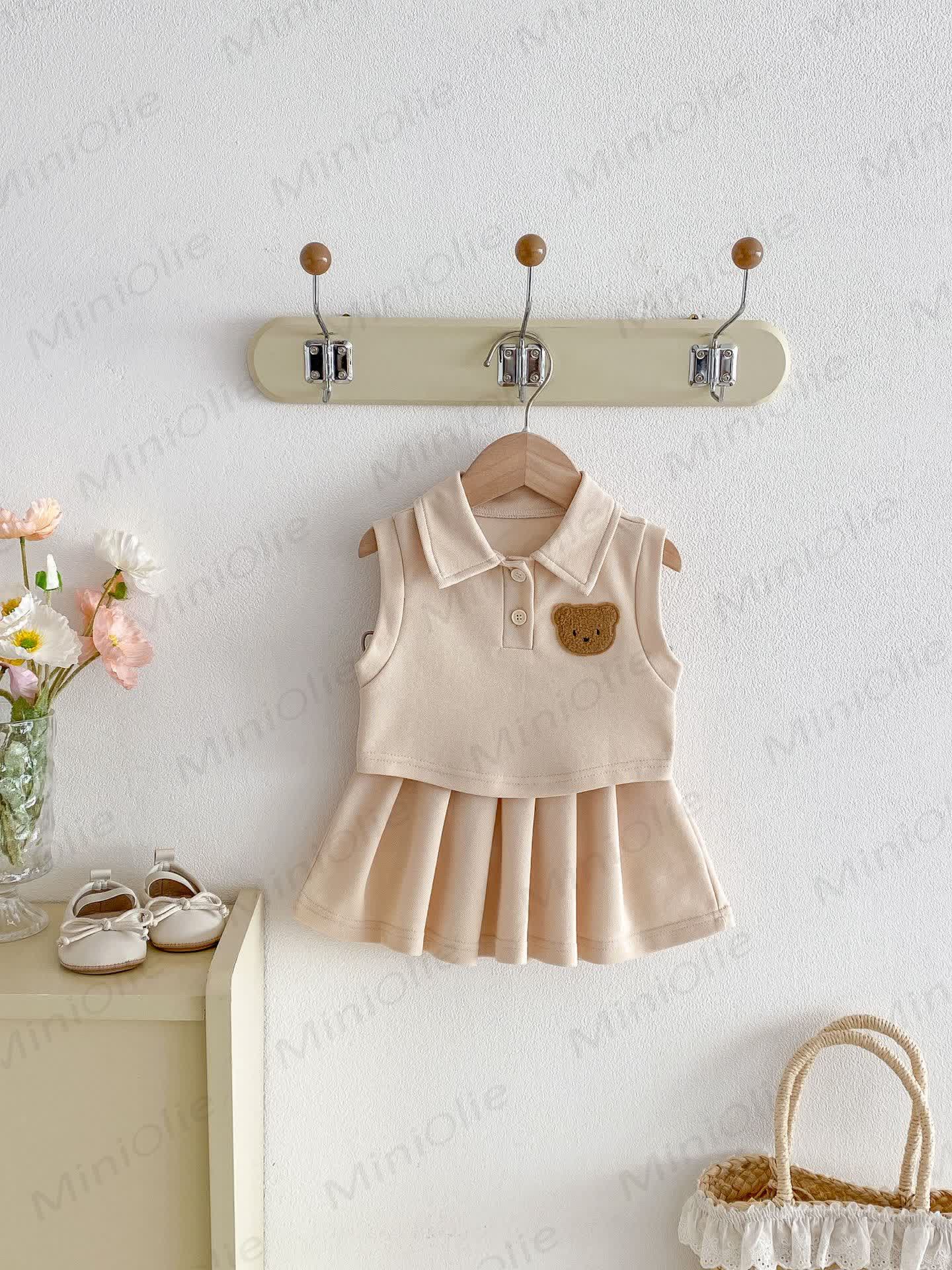 ベビー・幼児用女の子用ポロカラーノースリーブトップス＆スカートセット - ベージュ - 3～4歳 - image 3