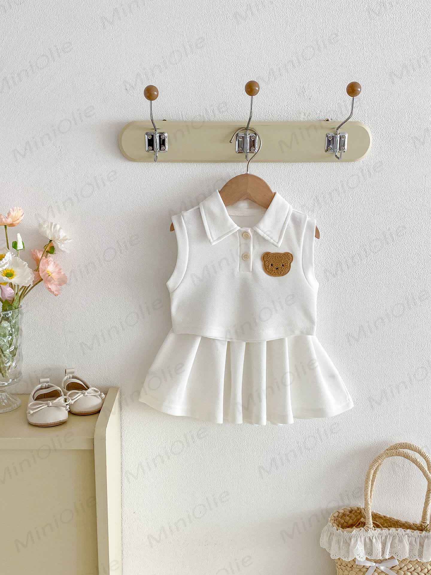ベビー・幼児用女の子用ポロカラーノースリーブトップス＆スカートセット - 白 - 3～4歳 - image 4