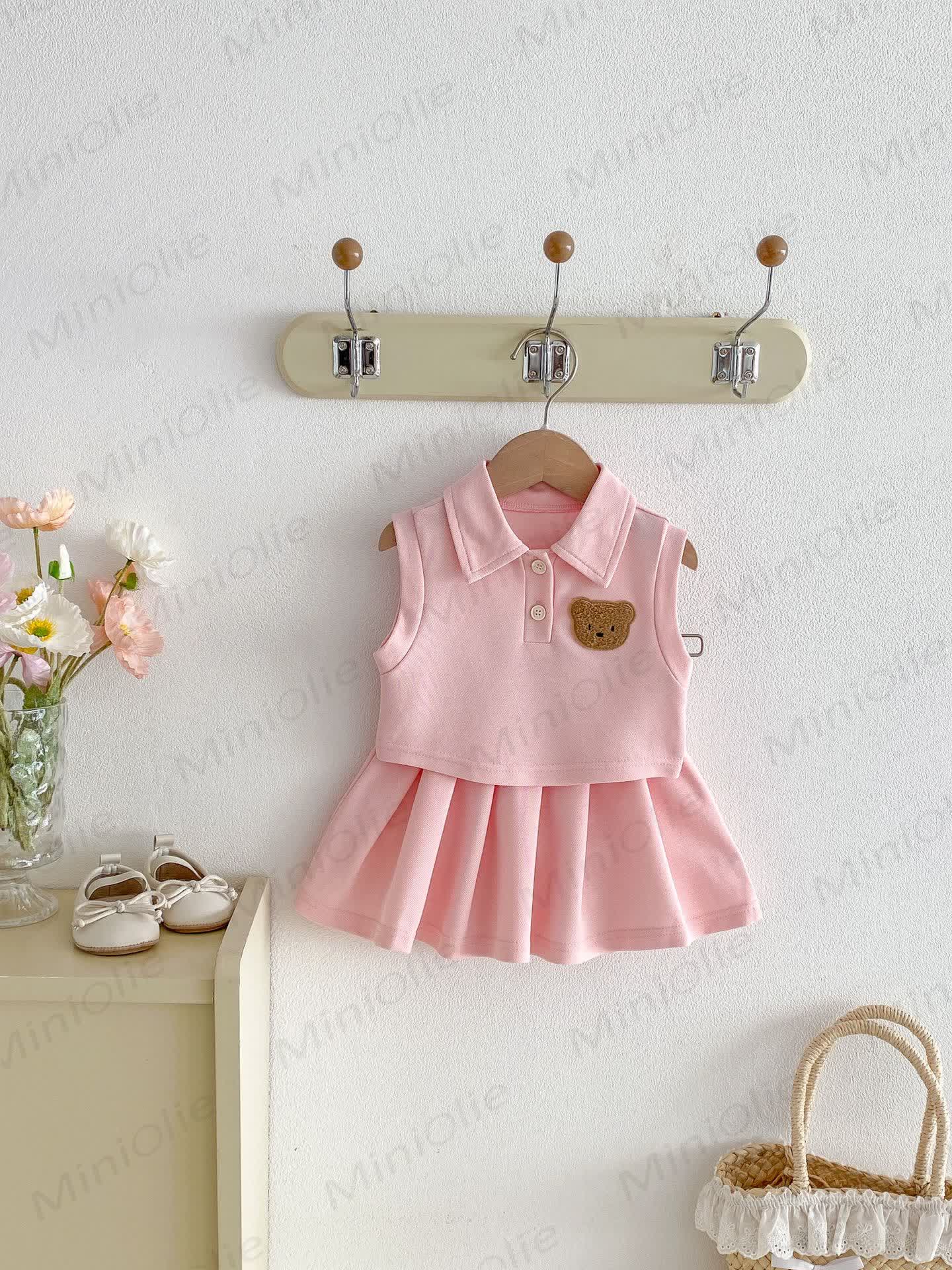 ベビー・幼児用女の子用ポロカラーノースリーブトップス＆スカートセット - ピンク - 3～4歳 - image 5