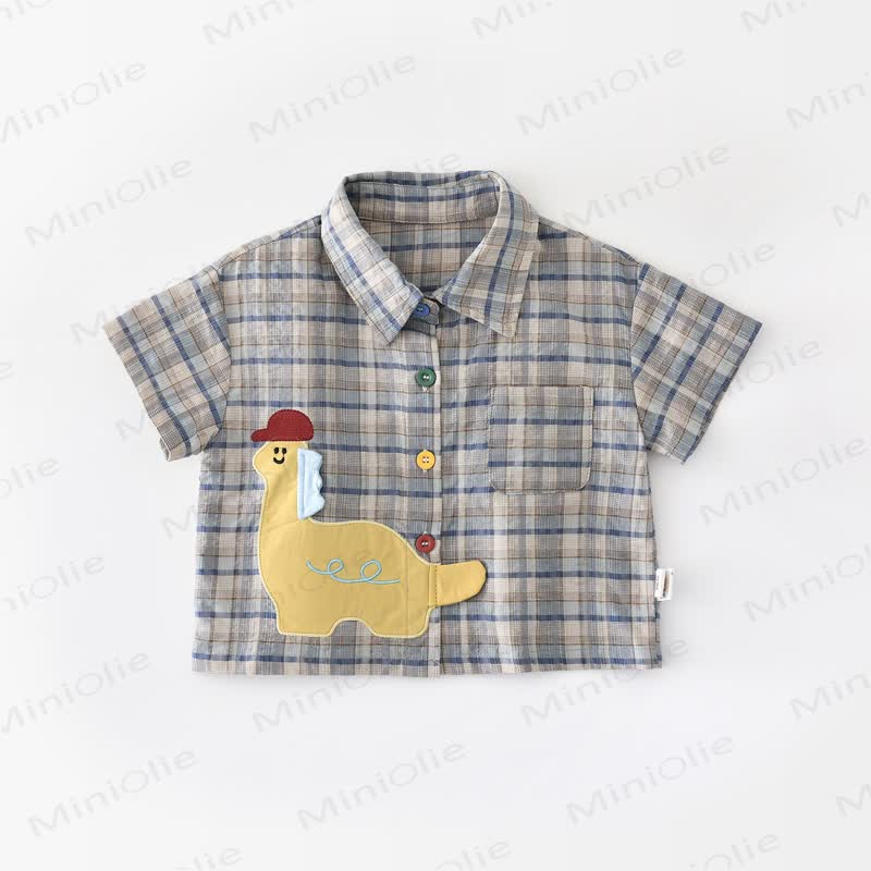 幼児男の子用恐竜パッチ付きチェックシャツまたはデニムショートパンツ - 緑 - 4～5歳 - image 2