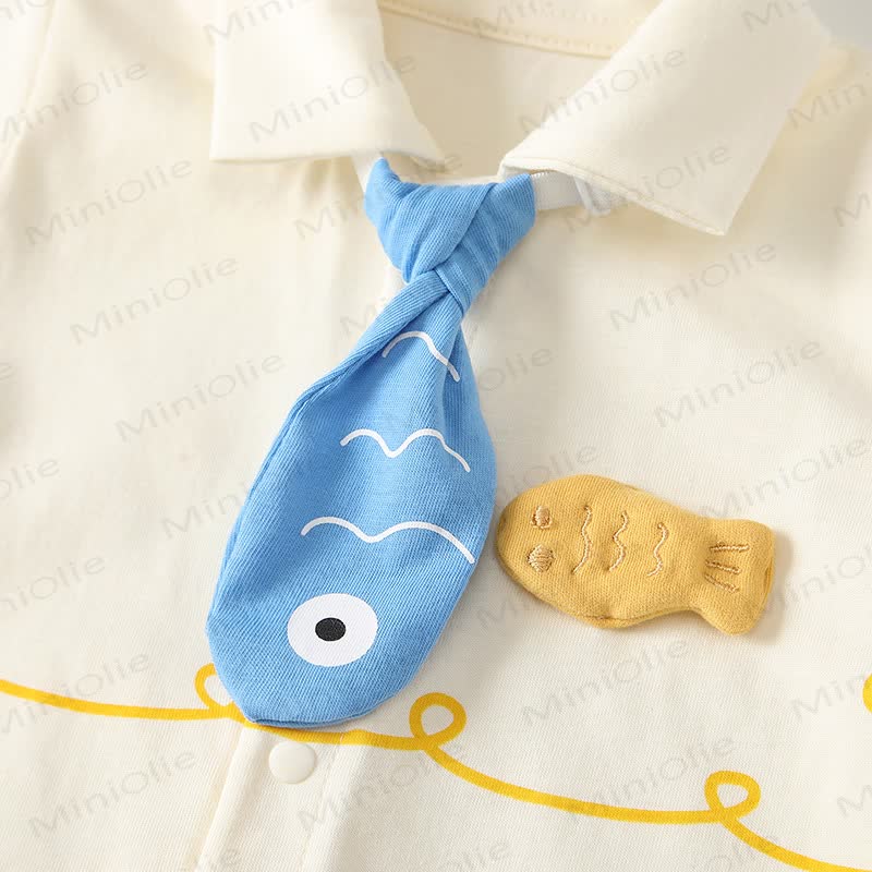 ベビーベージュの魚柄半袖ロンパース - image 4
