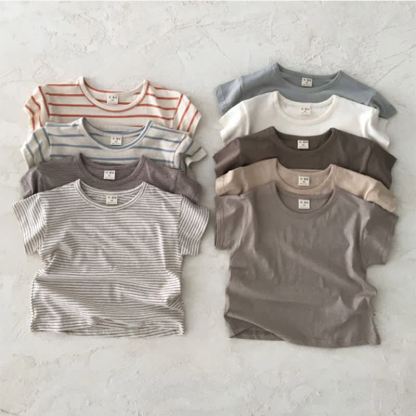 ベビーストライプ/無地クルーネックTシャツ - image 1