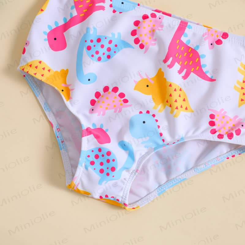 幼児用女の子向け恐竜柄フリル付きツーピース水着 - image 3