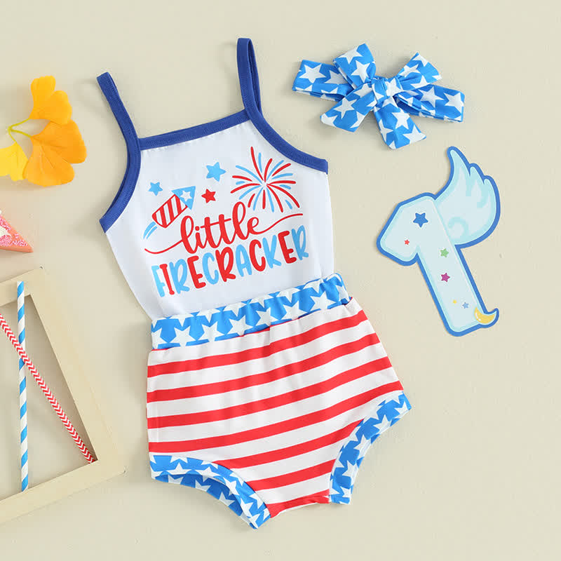 MY 1ST FOURTH OF JULY/LITTLE FIRECRACKERベビーストラップボディスーツとストライプショーツの2点セット（ヘッドバンド付き） - LITTLE花火 - 12～18ヶ月 - image 3