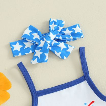MY 1ST FOURTH OF JULY/LITTLE FIRECRACKERベビーストラップボディスーツとストライプショーツの2点セット（ヘッドバンド付き） - image 5