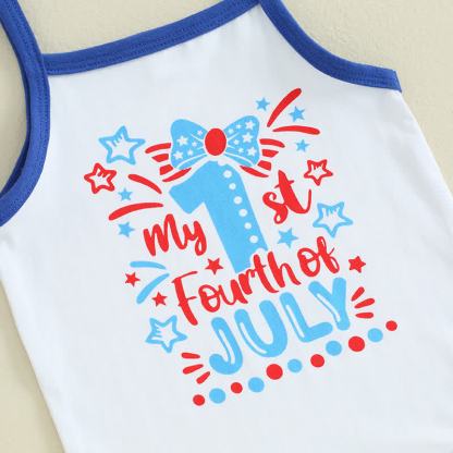 MY 1ST FOURTH OF JULY/LITTLE FIRECRACKERベビーストラップボディスーツとストライプショーツの2点セット（ヘッドバンド付き） - image 6
