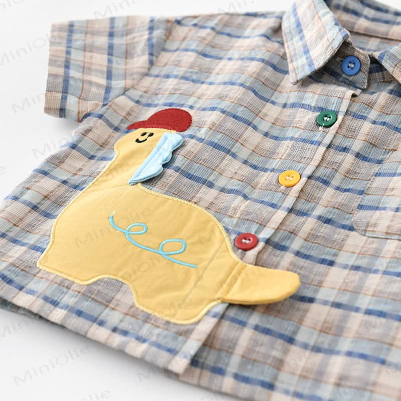 幼児男の子用恐竜パッチ付きチェックシャツまたはデニムショートパンツ - image 4