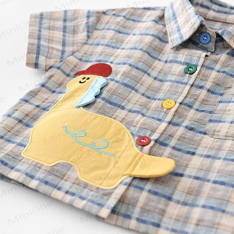 幼児男の子用恐竜パッチ付きチェックシャツまたはデニムショートパンツ - image 4