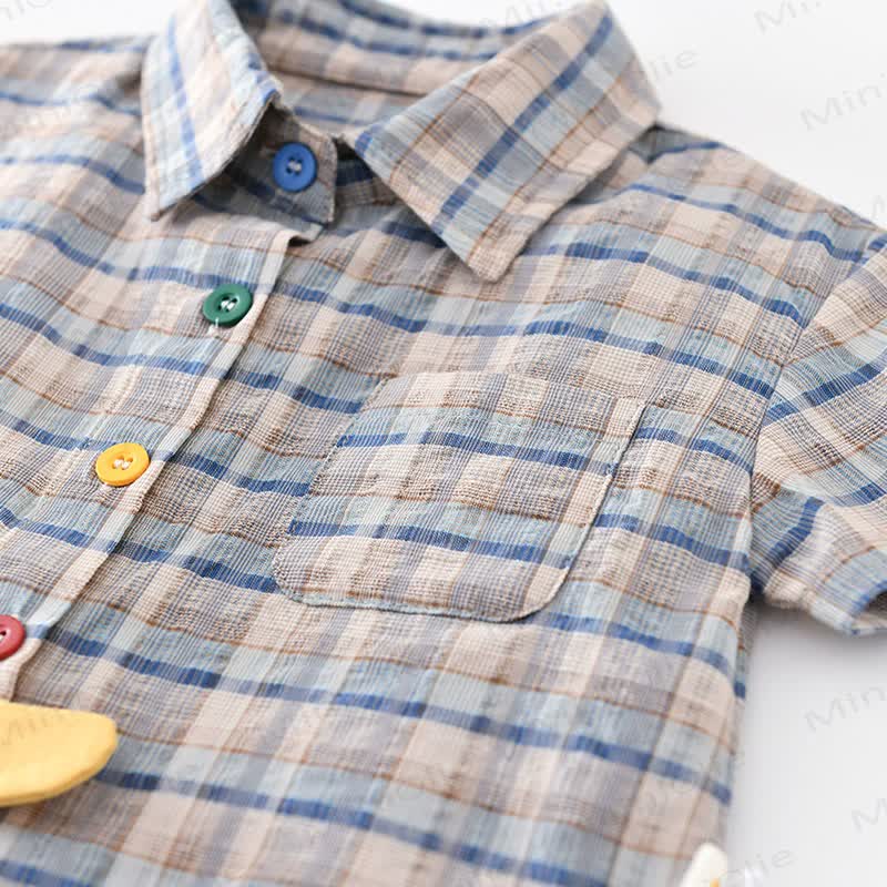 幼児男の子用恐竜パッチ付きチェックシャツまたはデニムショートパンツ - image 7