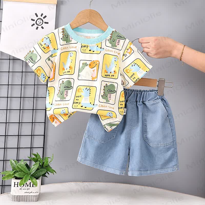 幼児男の子用ショベルカー柄Tシャツ＆ショートパンツ 2点セット - 黄色 - 4～5歳 - image 2