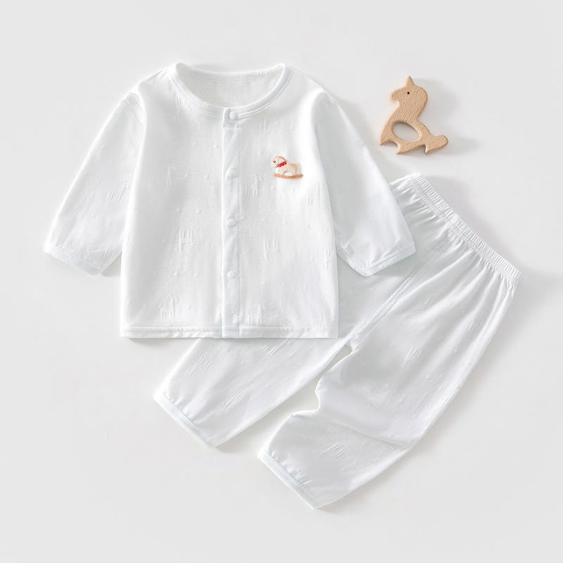 ベビー・幼児用 無地 馬柄 長袖セット - 青 - 2～3歳 - image 1