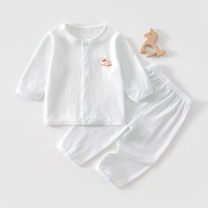 ベビー・幼児用 無地 馬柄 長袖セット - 青 - 2～3歳 - image 1