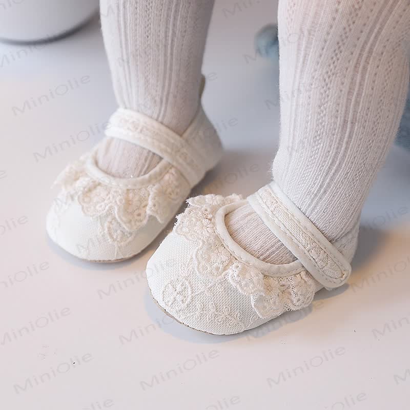 ベビーガール用コットンレース刺繍シューズ - ベージュ - 10-13ヶ月 - image 1