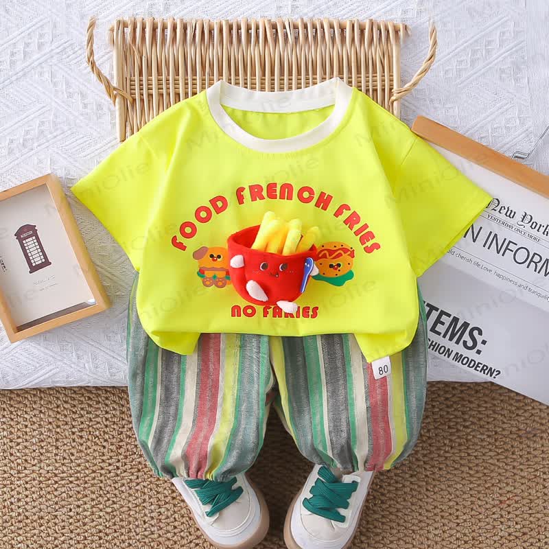幼児用フライドポテト柄Tシャツとハーレムパンツのツーピースセット - 黄色 - 4～5歳 - image 2