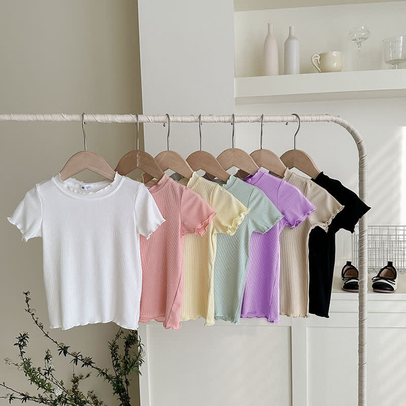 幼児用女の子無地リブ編みTシャツ - image 1