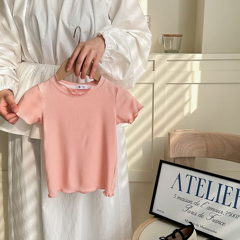 幼児用女の子無地リブ編みTシャツ - ピンク - 8-9T - image 3