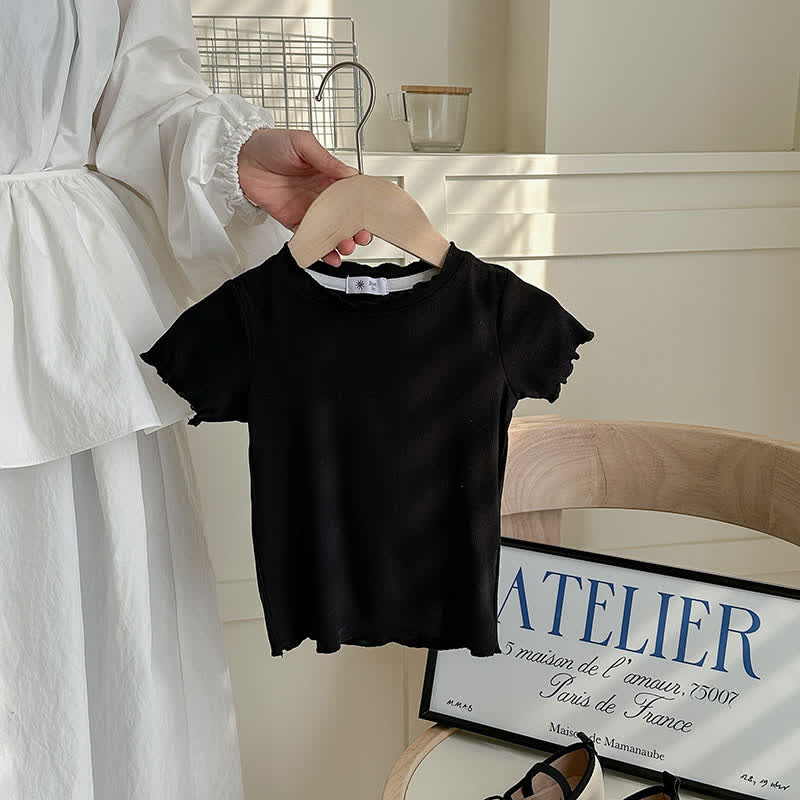 幼児用女の子無地リブ編みTシャツ - 黒 - 8-9T - image 4