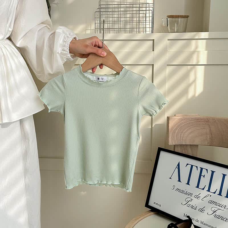 幼児用女の子無地リブ編みTシャツ - 緑 - 8-9T - image 5